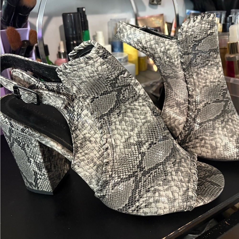 Ashley Stewart Gray Snakeskin Ankle Booties size 12 W